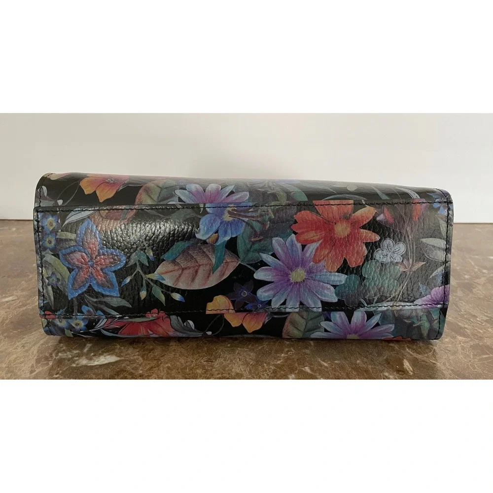 Valentina Floral‎ Print Leather Crossbody Bag Gold Zip Travel Boho Chic Romantic